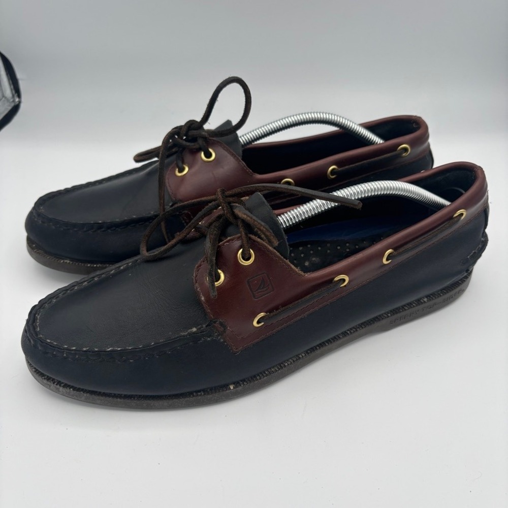Sperry Boat Shoes Mens Sz 12 Black Brown Leather Authentic Original Deck Shoes - Picture 1 of 10
